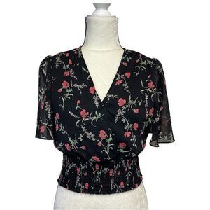⭐️ Haver London Floral Black and Pink Blouse Size Small